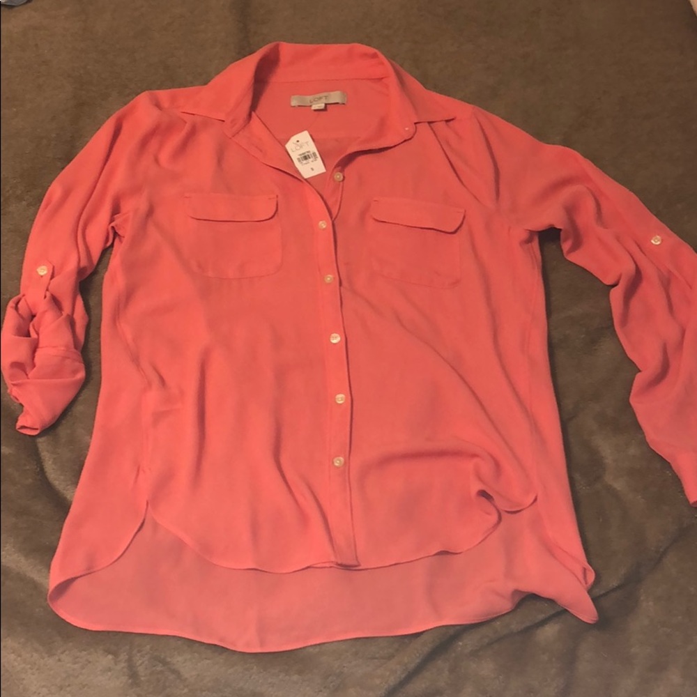 Ann Taylor LOFT Peachy / hot pink orange blouse